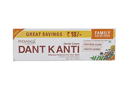 Patanjali Dant Kanti Toothpaste Value Pack - 300 g ((200g * 1N and 100g * 1N)   1N Toothbrush)