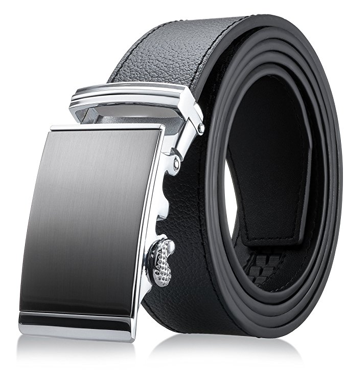 Men’s Genuine Leather Belt- Ratchet Black Dress Belt for Men with Automatic Buckle.