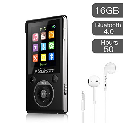 16GB MP3 Player,HiFi Bluetooth MP3 Player 50 Hours Playback Portable Music Player Lossless Sound Media Player By Puersit (Black Silver)