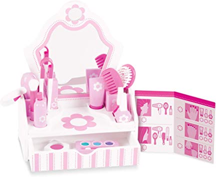 Melissa & Doug Wooden Beauty Salon Play Set, Role Play, Vanity & Accessories, 18 Pieces