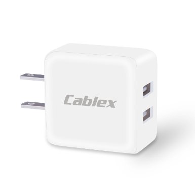 CablexTM Dual USB 3A15W HomeampTravel Wall Charger with Auto Detect Technology for iPhone 66s6 plus6s plus 5c5s5 iPad AirMini iPod NanoTouch Plus 1pcs of Lightning CableWhite