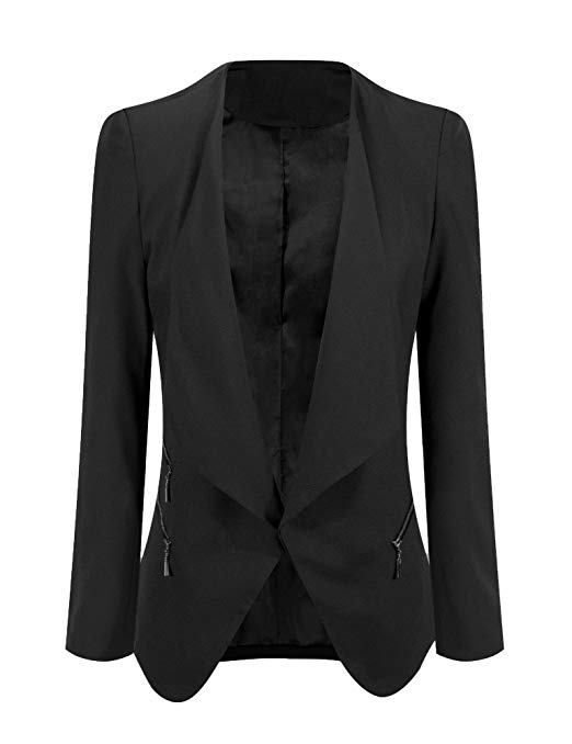 GRAPENT Women's Open Front Draped Asymmetric Side Zip Business Blazer Jacket