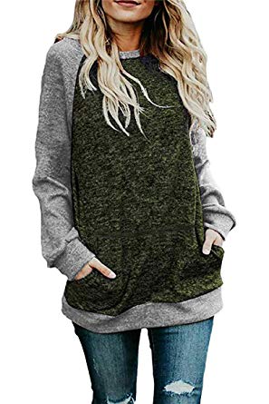 CHYRII Womens Color Block Raglan Long Sleeve Lightweight Tunic Sweatshirt Tops