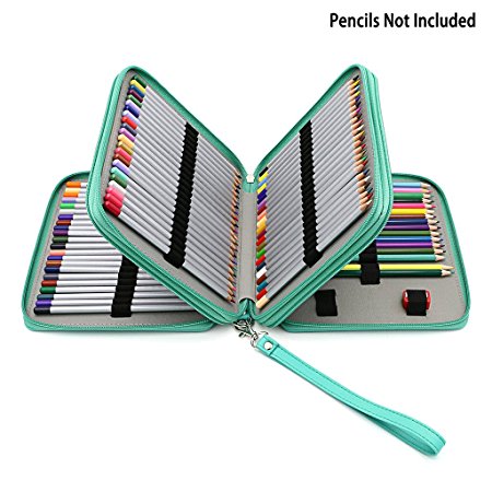 BTSKY Deluxe PU Leather Pencil Case For Colored Pencils - 120 Slot Pencil Holder (Green)