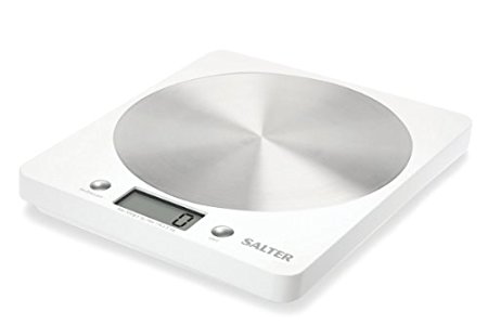 Salter Disc Digital Kitchen Weighing Scales – Stylish Silver / Aluminium Slim Design Electronic Cooking Scale Appliance for Home and Kitchen, Weigh Food with Accurate Precision up to 5kg   Aquatronic Feature for Liquids in ml and fl. Oz. 15 Year Guarantee