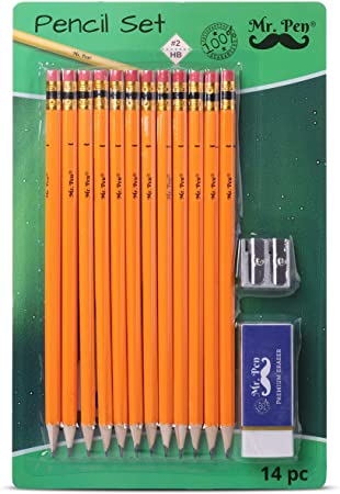 Mr. Pen- Pencils with Sharpener and Eraser, 12 Pencil, 1 Metal Pencil Sharpener, 1 Eraser, Pencils and Sharpener, Pencil and Sharpener Set, School Supplies, Pencil with Sharpener, Erasers for Kids