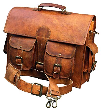 Handolederco Leather Unisex Real Leather Messenger Bag for Laptop Briefcase Satchel Vintage Style Genuine Leather Shoulder Bag