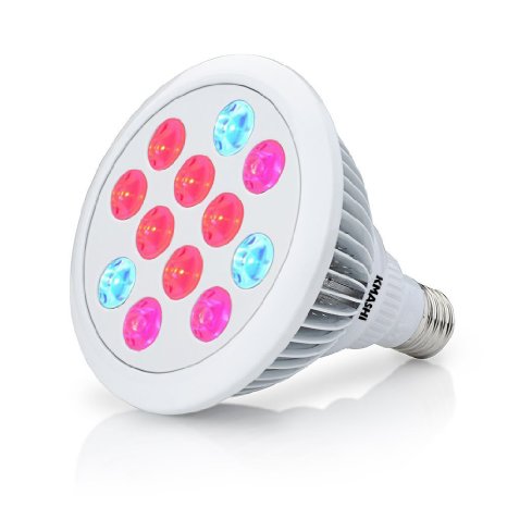 LED Grow Light Bulb, KMASHI 24W Light Plant E27 with 12 LEDs 3 Bands High Efficient Hydroponic for Indoor Plant Garden Greenhous