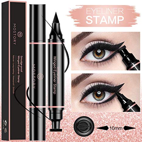 Winged Eyeliner Pencil Stamp - Perfect Cat Eye Vamp Liquid Black Quick Flick Wingliner Waterproof Stencil Wing Long Lasting Smudgeproof Natural Smooth 2 in 1 Duel End (1 Pack)