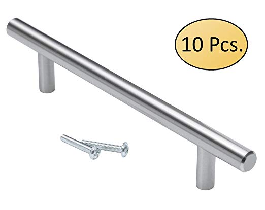 Desunia SOLID Euro Style Bar Pull - 5" (128mm) Center to Center - Handle for Furniture & Kitchen Cabinet Door / Drawer - Satin Nickel Finish - Pack of 10