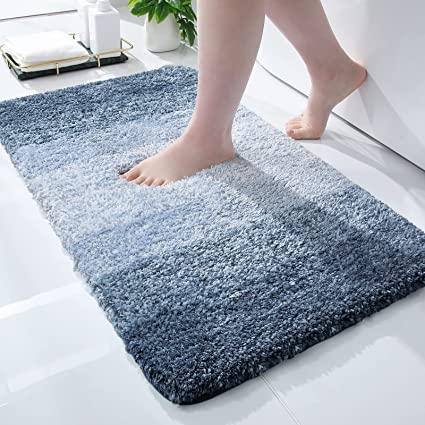 OLANLY Luxury Bathroom Rug Mat, Extra Soft and Absorbent Microfiber Bath Rugs, Non-Slip Plush Shaggy Bath Carpet, Machine Wash Dry, Bath Mats for Bathroom Floor, Tub and Shower, 16x24, Navy Blue