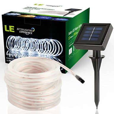 LE® 33ft 100 LED Solar Rope Lights, Waterproof Outdoor Rope Lights, 6000K Daylight White, Portable, LED String Light with Light Sensor, Ideal for Wedding, Party, Decorations, Gardens, Lawn, Patio