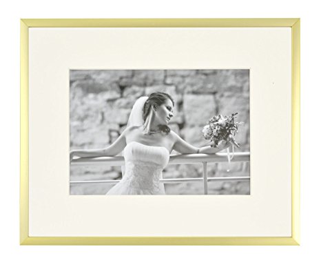 Frametory, Metal Picture Frame Collection, Aluminum Gold Photo Frame with Ivory Color Mat for Picture & Real Glass (8x10)