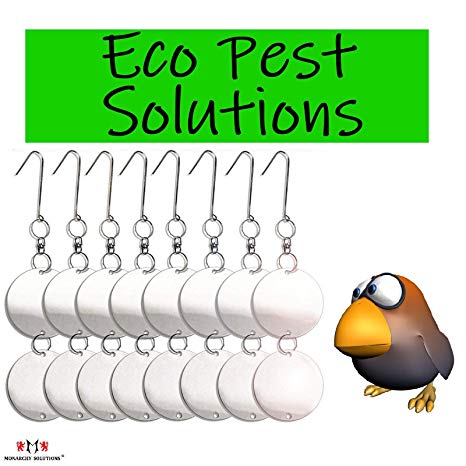 Eco Pest Solutions Premium Metal Bird Repellent Discs 16 Discs Set Reflective Hanging Device to Keep Birds Away Like Woodpeckers, Pigeons, Ducks, Herons, Grackles, Geese & Pest, Bird Blinder disks