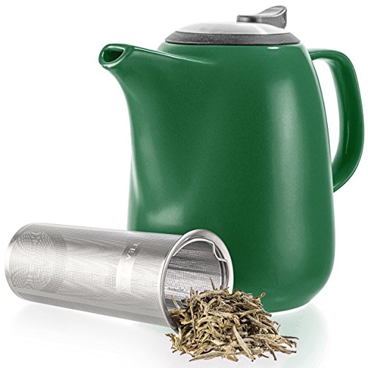 Tealyra - Daze Ceramic Large Teapot Green - 47-ounce (6-7 cups) - With Stainless Steel Lid Extra-Fine Infuser for Loose Leaf Tea - 1400ml