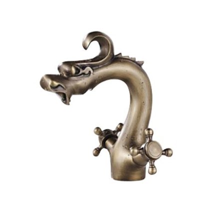 Dragon Style Antique Brass Bathroom Dual Handles Mixer Tap Bathroom Faucet