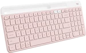 Logitech K585 Multi-Device Slim Wireless Keyboard, Built-in Cradle for Device; for Laptop, Tablet, Desktop, Smartphone, Win/Mac, Bluetooth/Receiver - Rose (Renewed)