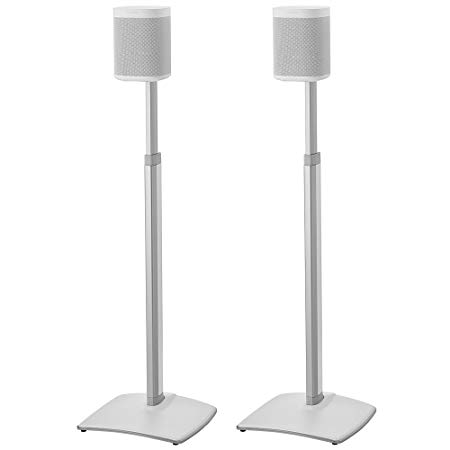 Sanus Adjustable Height Wireless Speaker Stands Designed for SONOS ONE, Play:1, and Play:3 - Tool-Free Height Adjust Up to 16" with Built in Cable Management - White Pair - WSSA2-W1