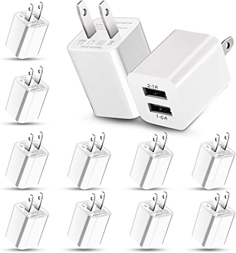12 Pieces USB Wall Plugs USB Charger Blocks Charging Blocks for Wall Outlet 2.1a Dual Port USB Wall Plug Fast Charging for Most Smartphones and Tablets (White)