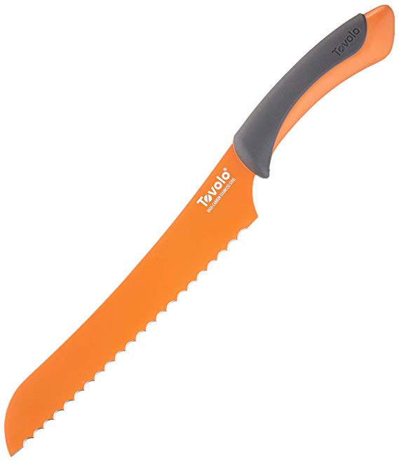 Tovolo Comfort Grip Stainless Steel Bread Knife, Dishwasher Safe - 8.5 Inches, Orange