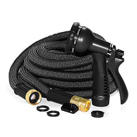 RINO Kink Proof Triple Latex Core Expanding Garden Hose with 8 Pattern Sprayer and Carry Bag - 50-Feet - Black
