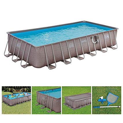 Summer Waves 24’ x 12’ x 52” Above Ground Rectangle Frame Pool Set, Brown Wicker