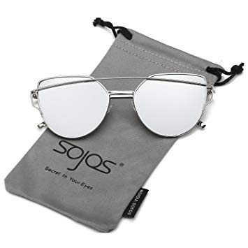 SOJOS Cat Eye Mirrored Flat Lenses Street Fashion Metal Frame Women Sunglasses SJ1001