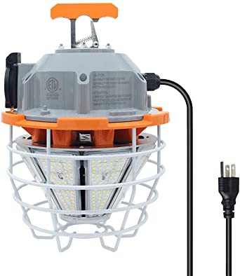150 Watts LED Temporary Work Light Fixture Daylight White 5000K 20250Lm Portable Hanging Lamp Waterproof Jobsite Lighting Stainless Steel Protective Cover for Outdoor Construction High Bay Lights