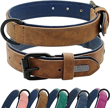 Didog Soft Padded Leather Dog Collar, Breathable Heavy Duty Dog Collar Leather with Adjustable Rust-proof Metal Buckle for Small Medium Large Dogs, Brown, XL