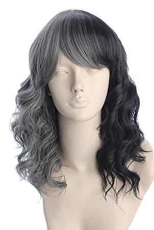 Topcosplay Heat Resistant Fiber Half Gray and Black Short Hair Curly Cosplay Full Wig for Women