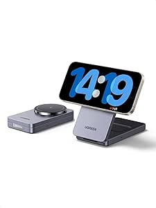 UGREEN MagFlow Chargeur Induction iPhone Qi 15W 2 en 1 Chargeur sans Fil Magnétique Angle Réglable Stand Chargeur Pliable Compatible avec MagSafe iPhone 16 Plus Pro Max 15 14 13 12 AirPods 3 2 Pro