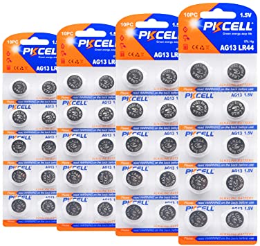 PKCELL 40 Count AG13 LR44 Button Cell Alkaline Batteries 1.5V Coin Cell