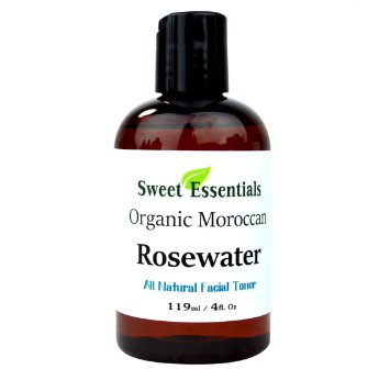 PACK of 3 - Premium 100% Pure Organic Moroccan Rose Water - 4oz - Imported From Morocco - (Also Edible) Rich in Vitamin A and C, it is Packed With Natural Antioxidants and Anti-Inflammatory Qualities. Perfect for Reviving, Hydrating and Rejuvenating Your Face and Neck - By Sweet Essentials