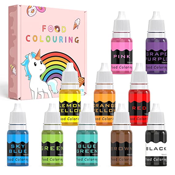 Food Coloring Liquid 10ml×10 Colors Concentrated Liquid Cake Icing Food Coloring set for Baking,Decoration,Cooking and Fondant. Vibrant Rainbow Food Colors Dye for DIY Home