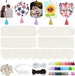 ZOCONE 50 Pcs Sublimation Air Fresheners Blanks with Bags Tassels Elastic Rope, White Felt Sublimation Blanks Bulk for Car and Home Hanging Air Freshener, 5 Shapes Fragrant Sheets (50 PCS 5 Shape)