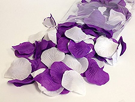 300pc Pack - Mixed Purple and White Artificial Rose Petals - Wedding Table Decoration