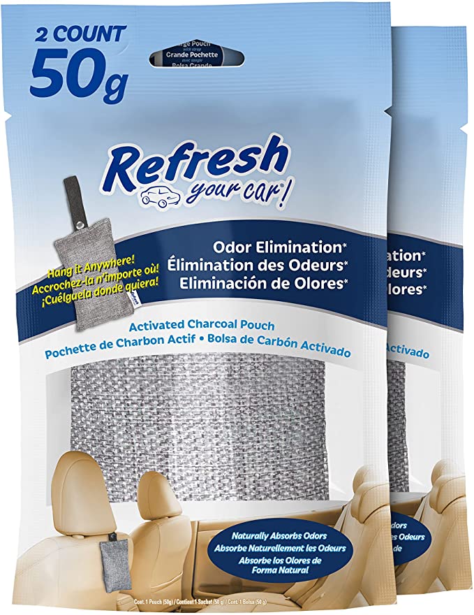 Refresh Your Car! Charcoal Deodorizer Bags - 2 Count, Car Air Freshener and Deodorizer, Chemical and Fragrance Free Air Freshener (AMZRYCCHKIT)