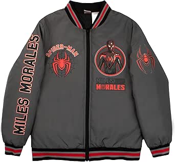 Marvel Superheroes Bomber Jacket for Boys, Avengers Spider-Man Black Panther Miles Morales Bomber Jacket