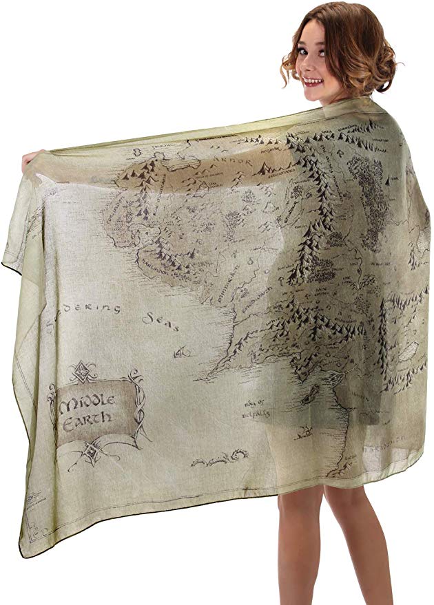 elope Lord of The Rings Middle Earth Map Lightweight Scarf Moss Green
