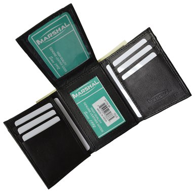 Mens Trifold Wallet Extra Capacity Inside Slots 2 ID Windows by Marshal ®