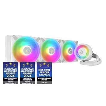 ARCTIC Liquid Freezer III 420 A-RGB - Wasserkühlung PC, AIO CPU Wasserkühler, Intel & AMD, effiziente PWM-gesteuerte Pumpe, Lüfter: 200–1900 RPM, LGA1851 und LGA1700 Contact Frame - Weiß