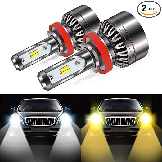 H11 Led Headlight Bulb, 8000LM Extremely Bright Dual Color (6000K/3000K) Anti-Flicker H8 H9 Conversion Kit Halogen Bulbs Replacement - Cool White/Golden Yellow - 2 Years Warranty