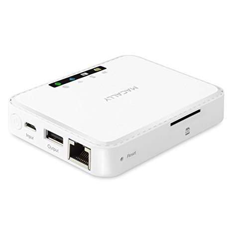 Macally Wireless Travel Router, Media Hub, & 2600mAh External Battery with USB Port & SD Card Reader (WIFISD2)