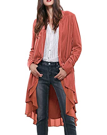 R.Vivimos Women Ruffled Asymmetric Long Velvet Blazers Coat Casual Jackets