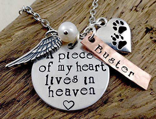 Cat Dog Pet Loss Remembrance - A Piece of My Heart Lives In Heaven - Hand Stamped Necklace - Memorial Memento Jewelry