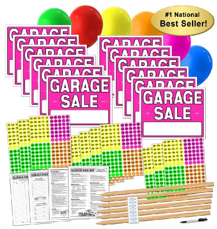 Garage Sale Sign Kit with Pricing Stickers and Wood Sign Stakes A802G