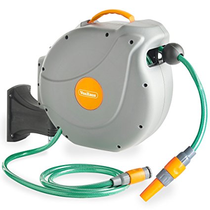 VonHaus 20M Garden Hose - Auto Rewind Wall-Mounted Reel