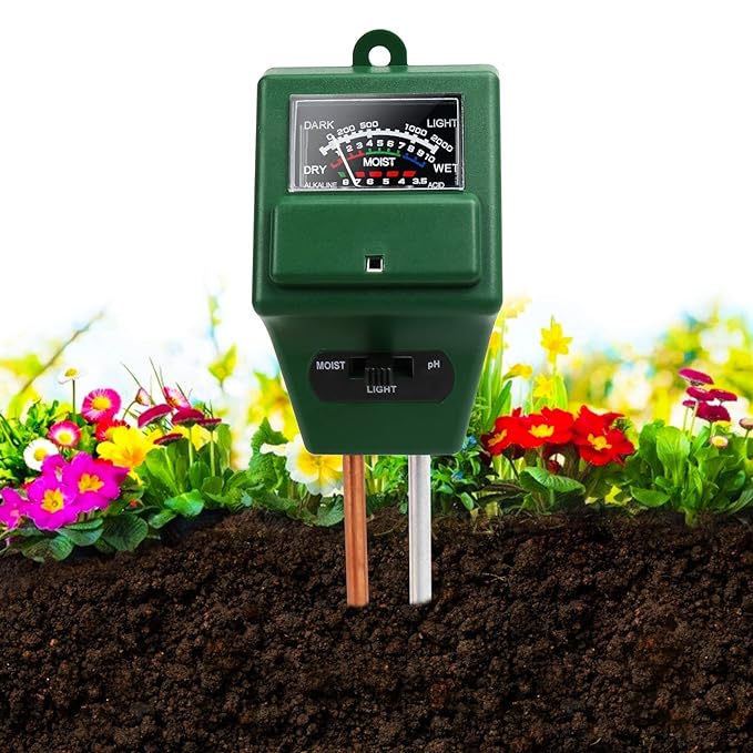 Soil Tester,3-in-1 Soil Moisture,ph Meter Test Kit with Light Gauge Function,Soil Analyzer Detector for Testing PH Acidity,Moisture,Sunlight Intensity,Indoor Outdoor Garden Farm Lawn Plant Flower