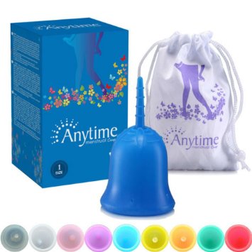 ANYTIME Premium Reusable Menstrual Cup - FDA Approved - #1 Recommended Period Cup Alternative to Tampons and Pads - Bonus Travel Bag (Large Post-Birth, Blue)