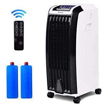 COSTWAY Air Cooler, Portable Evaporative Air Cooler with Fan & Humidifier Bladeless Quiet Electric Fan w/Remote Control for Indoor Home Office Dorms (28" H)